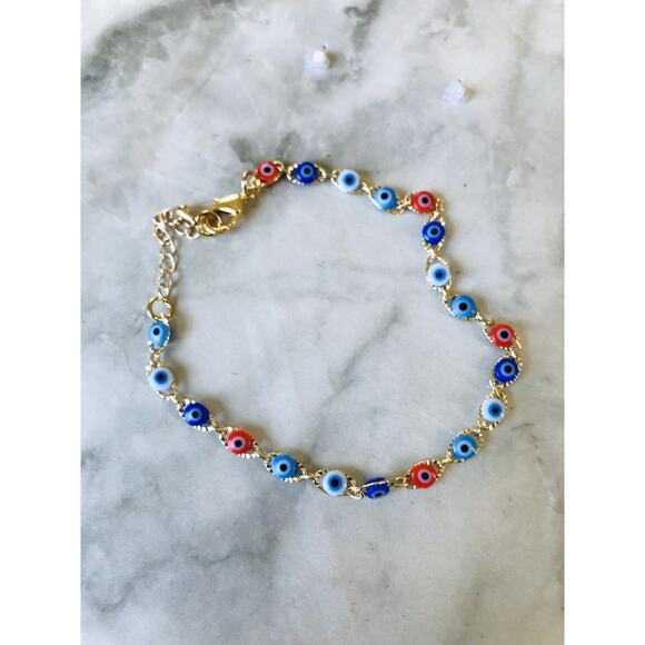 14k GOLD Filled Multi-Color Eye Bracelet Pulsera de Ojo Turco Oro Laminado 9in - Picture 1 of 3
